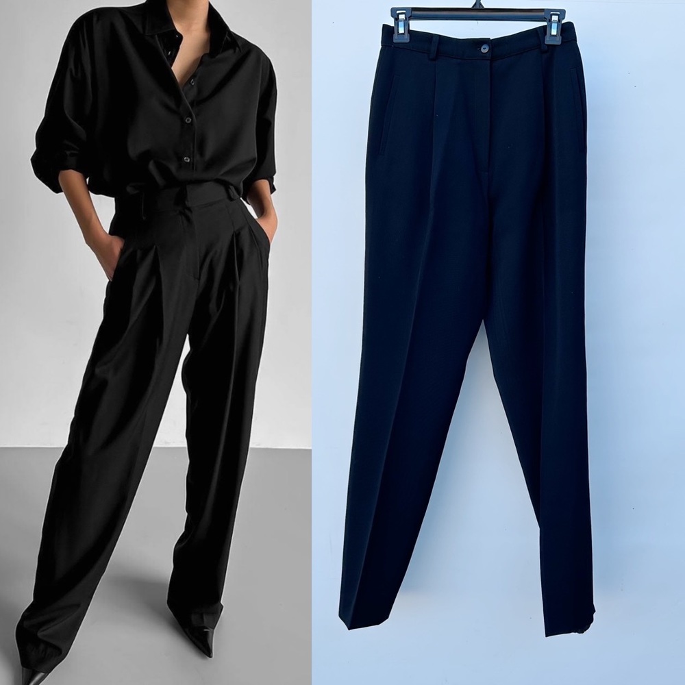 Vintage Designer Luca Luca Tapered High Waisted Black Wool Trousers Pants Size 6